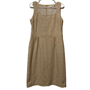 Banana Republic Womens A Line Dress Beige Tweed Square Neck Sleeveless Cotton 8